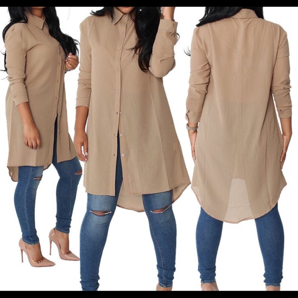 Chiffon blouse long sleeve high low buttoned shirt